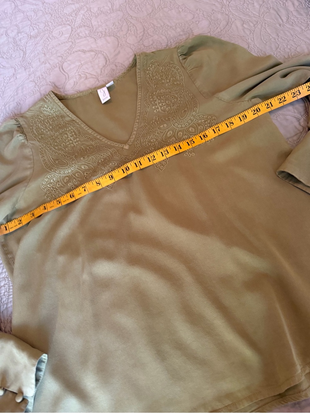 Joie Olive Green Embroidered Boho Blouse Romantic Prairie Western Cottagecore, M - Picture 8 of 11